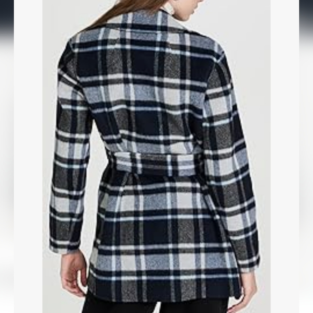 NWT Theory Women's Plaid Wool Alpaca Belted Wrap Overlay Coat Size Medium - Picture 2 of 14